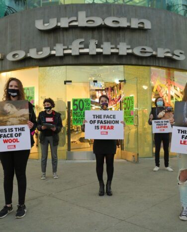 Activists protesting outside of urban outfitters