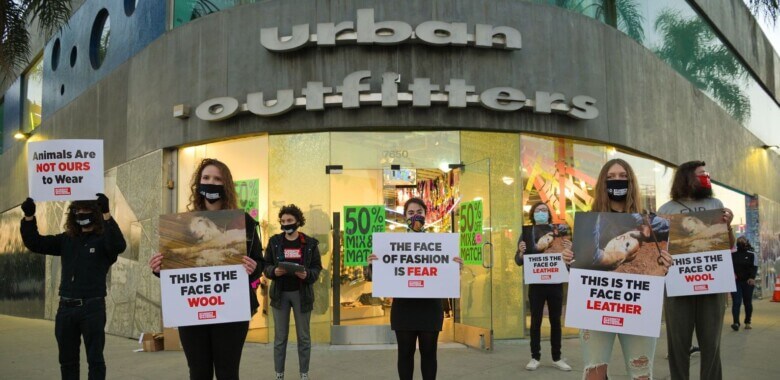 Activists protesting outside of urban outfitters