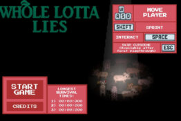 Screenshot of the 'Whole Lotta Lies' video game start page.