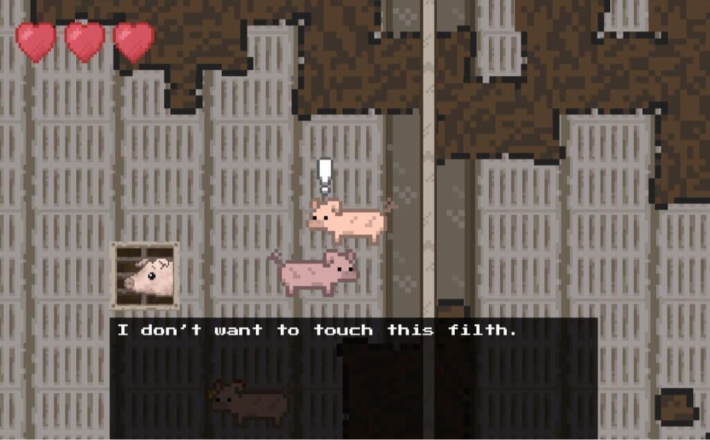 Screenshot from 'Whole Lotta Lies' video game showing two pigs talking to each other.